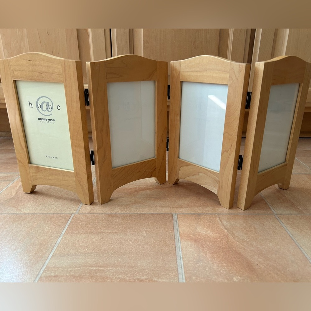 Vintage Natural Wood Modern Accordion Folding Collage 4 Picture Photo Frame